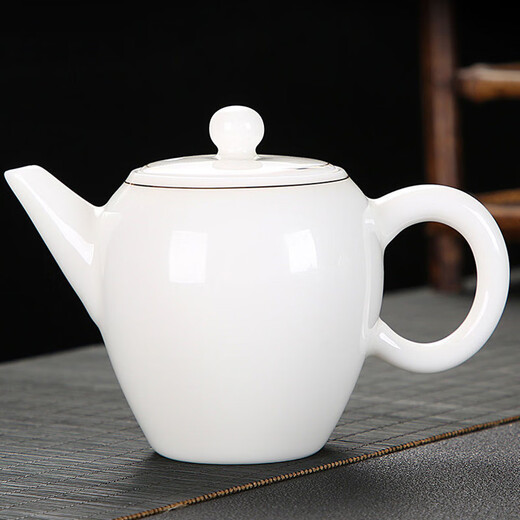 Jingci Zhai Dehua white porcelain mutton-fat jade Kung Fu tea set for home living room making tea in the office simple tea cup gold-painted-Xi Shi pot set (cup with words) 14 pieces