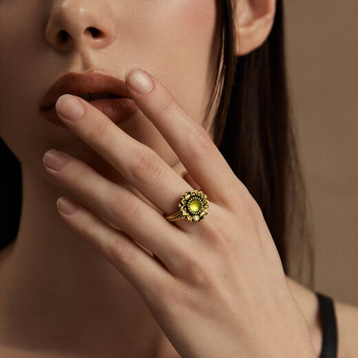MONOLOGUE Monologue British Museum Symbiosis of All Things Sunflower Peridot Retro Gold Ring MR1406 Gift Premium Sunflower Peridot Ring No. 15