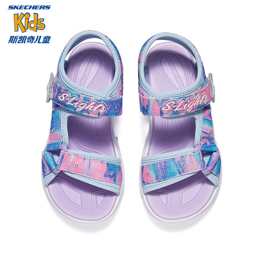 Skechers Skechers Children's Sandals Summer Girls Flashing Casual Shoes Sweet Lighting Fashion Princess Shoes 303103L Light Blue/Multi Color/LBMT 35