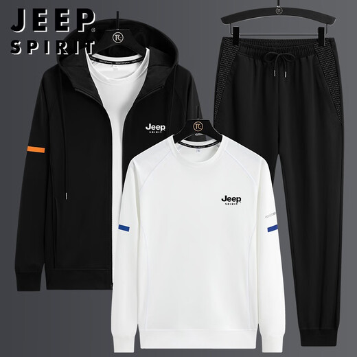 
JEEP SPIRIT Jeep Sweater Men's Set Long Sleeve Men's Spring and Autumn Casual Versatile Fashion Printing Fashion Brand Large Size Loose H673 Blue (Three-piece Set) 5XL