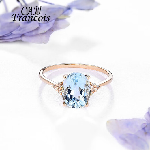 CAJJ Francois 1.77 carat aquamarine ring, natural colored gemstone jewelry, 18k gold inlaid gemstone ring for women, gift for lover, size 14