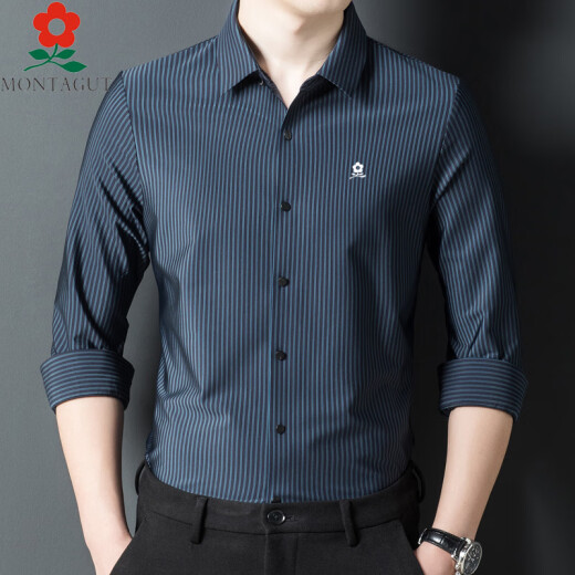 Mengtejiao Mulberry Mulberry Silk Camisa de manga larga Autumn de mediana edad El traje de negocios a rayas de papá 9928-Black 165/m adecuado para 100-115Jin [Jin iguala 0.5 kg]