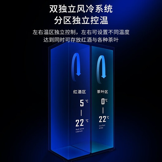 Vincase ultra-thin double-door red wine cabinet, constant red temperature wine cabinet, air-cooled double-door can be embedded in the wine cabinet, home living room, commercial display refrigerator, tea, wine, liquor, freshness display cabinet, 1.7 meters, air-cooled dual temperature, red wine hanging cup + tea, 59 bottles