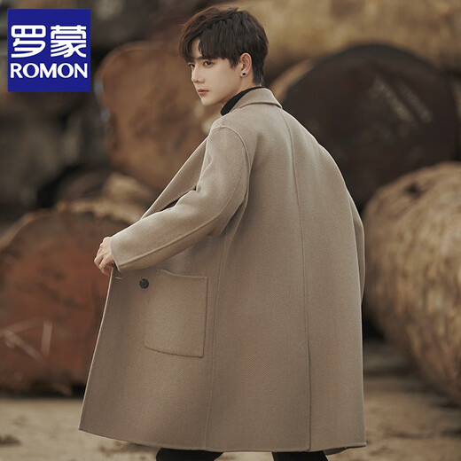 Chaqueta de lana de lana Romon para hombres en otoño y invierno abrigo de vellón de doble cara para hombres Breakrupter de viento espesado de longitud media coreana para hombres Apricot XL