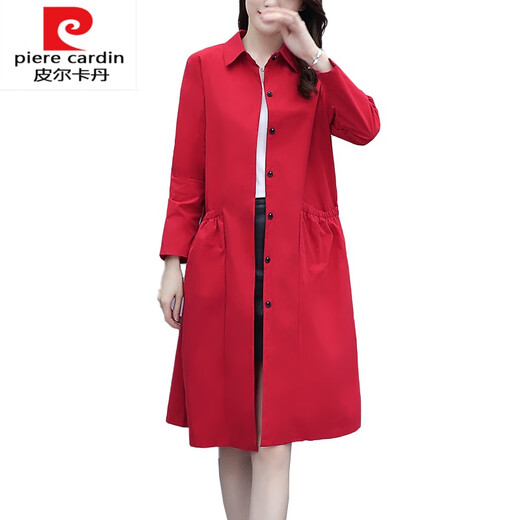Pierre cardin knitted 2025 new Korean mid-length red windbreaker jacket for women loose small coat thin women black L