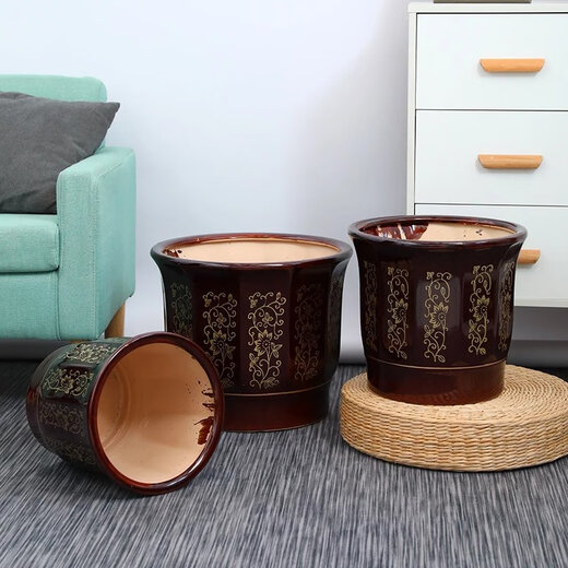 Pot de fleurs en céramique de style chinois classique, losange en bronze sur pied, très grand arbre à argent, grand diamètre