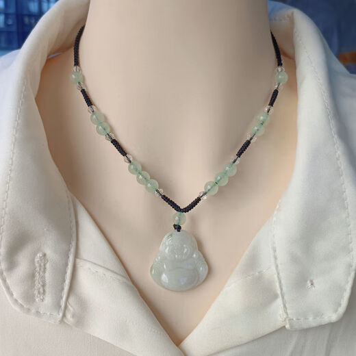 Necklace for women Maitreya Buddha jade pendant necklace high-end lanyard neck adjustable gift for best friend and mother 911 round beads black rope Maitreya Buddha