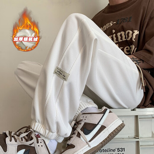 New- oder Mode Waffle Casual Hosen Männer Ins American High Street Spring und Herbst Lose vielseitig, gerade sitzende Sporthosen Trend K1049J Schwarz plus Samt XL [Vorgeschlagen 125-145jin [Jin entspricht 0,5 kg]]