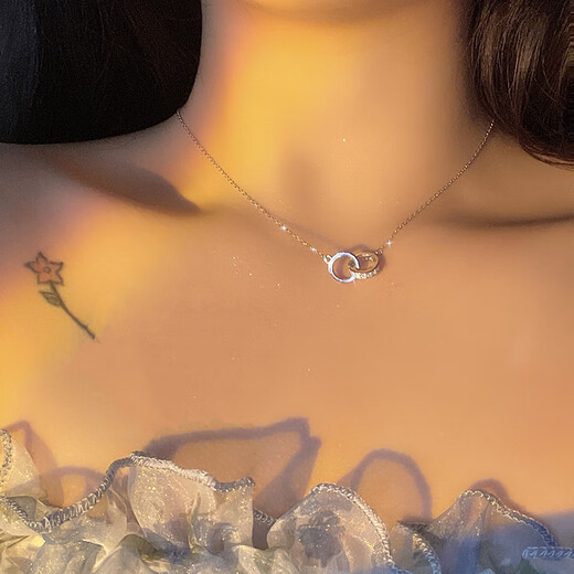 MZMZ platinum fashionable double ring necklace for women pt950 clavicle chain platinum pendant Valentine's Day birthday gift for girlfriend local warehouse/next day delivery - light luxury double ring necklace for women