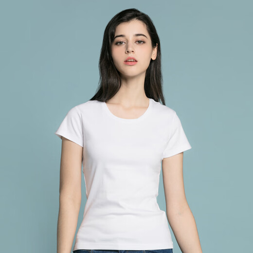 Jing Tokyo made round neck short-sleeved T-shirt for women summer long-staple cotton sweat-absorbent and breathable loose versatile casual bottoming T-shirt white L