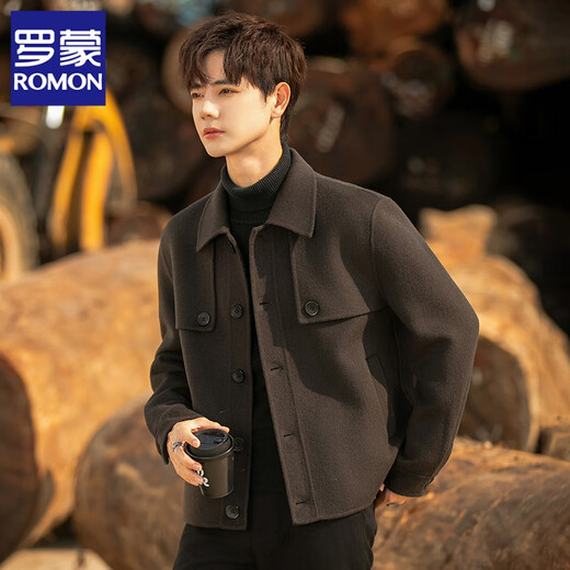 Romon Herren Wolle Kurzwolle Jacke Herbst und Winter koreanischer Stil doppelseitiger Wollmantel Casual Jacket Winter Fashion Black XL