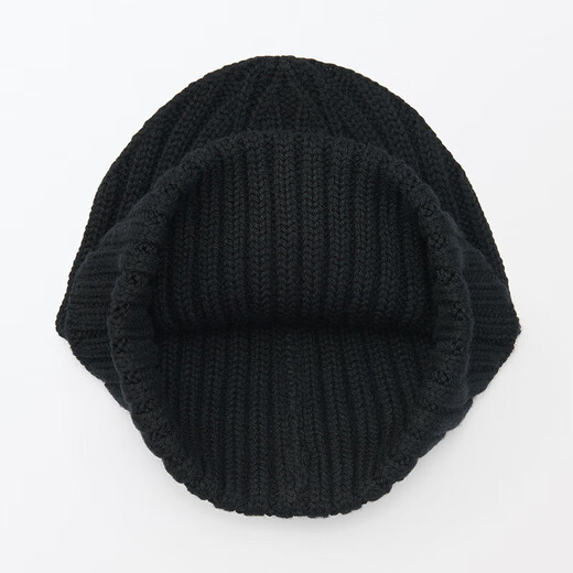 MUJI relieves the itch on the forehead wool mixed rib knitted hat hat DBC48A4A black