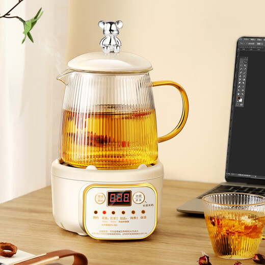 Good tool health pot full glass kettle multi-function teapot mini office teapot for one person filter separated insulation stewing pot health cup small tea flower teapot smart model 0.65L glass cup + glass tea drain