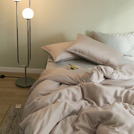 Noxessman light luxury simple 80 count Tencel bed sheet four-piece set ice silk summer silky naked sleeping quilt home textile bedding quilt cover