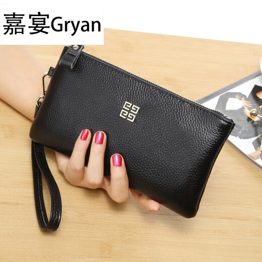 La primera capa de Gryan Cow Wide Women's Bag 2023 New Coin Willet Long Fashion Fashion Leather Genuine Leather Genuine Handbag Landy Black