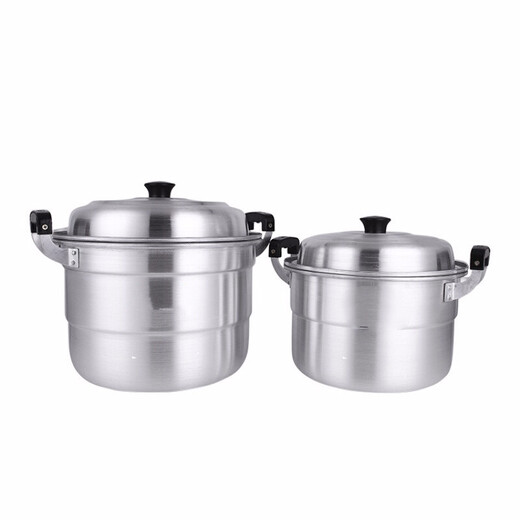 Oiyou aluminum pot traditional double-layer aluminum pot old-fashioned household thickened large aluminum steamer commercial bun steamer reinforced pot (10-15 people) extra thick 38cm + 2 steaming grates (2 layers