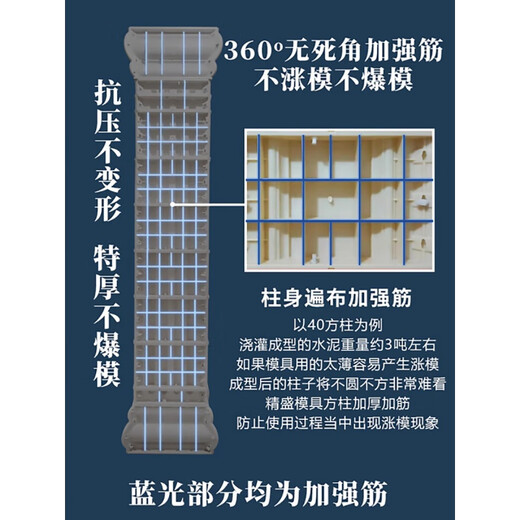 ABDT罗马柱模具方柱模型欧式别墅大门装饰水泥四方形柱子建筑模板全套 50直径方柱687款-150斤特厚加筋-