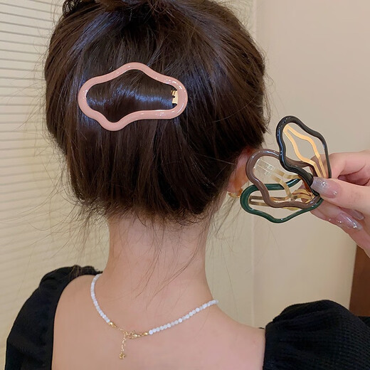 Jiuweiya hair clip women's back bangs forehead side clip hollow broken hair clip one-word clip broken hair bb clip headdress JYFJ092 cloud hair clip black