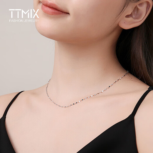 TTMIX platinum necklace for women pt950 platinum kiss clavicle chain versatile plain chain light luxury niche 2.9-3.1g 48cm
