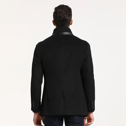 [Jijia] Schwarzer Wollmantel Lamm Wollkragen Herbst und Winter Dicker lässiger Männer Kaschmir schwarz 170/92a