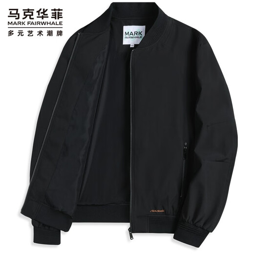Mark Huafei Simple Baseball Collar Men's Jacket 2025 Autumn New Heavy Industry Embroidered Pilot Commuting Casual Jacket Black-Regular 2XL/185
