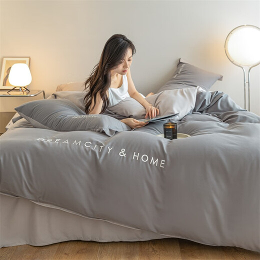 Núcleo de edredón antártico + conjunto de cuatro piezas + núcleo de almohada conjunto completo de ropa de cama de dormitorio doble y doble conjunto de ocho piezas Oli-medium ceniza de montaña gris 1.5m set de ocho piezas (núcleo tranquilo 8jin [Jin iguala 0.5 kg])