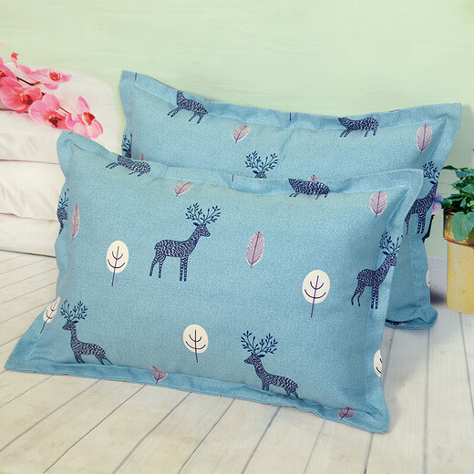 Naiqu pure cotton old coarse cloth pillowcase 40x60 with zipper children's student pillowcase large pair thickened single blue Fulu one pack 40cmX60cm