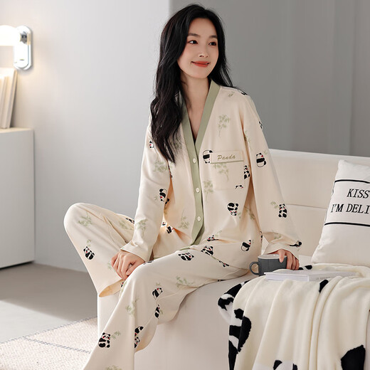 猫人睡衣女舒适亲肤和服带胸垫款秋冬新款休闲简约可外穿女士家居服 9735 M 适合90-100斤