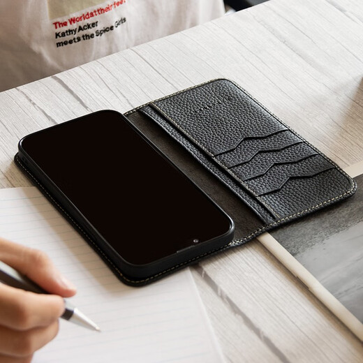 HANATORA iPhone17/16/15Promax mobile phone case genuine leather flip cover Apple 14Pro mobile phone case light luxury leather case high-end business men and women high-end all-inclusive anti-fall Air black丨first-layer cowhide iPhone 17 ProMax