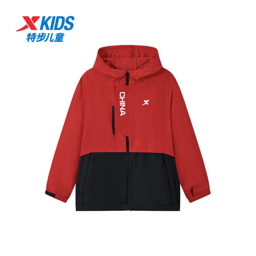 特步儿童童装男童中大童三防拼色摇粒绒时尚保暖风衣 宝钻红 170cm