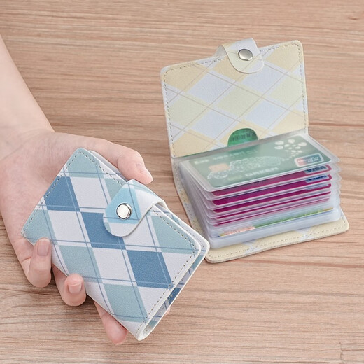 MAIWEINI card bag for women 2025 new large capacity multi-card position exquisite coin wallet compact ultra-thin ID card storage bag light blue diamond [20 cards + 2 ID positions] anti-theft brushing/anti-magnetization