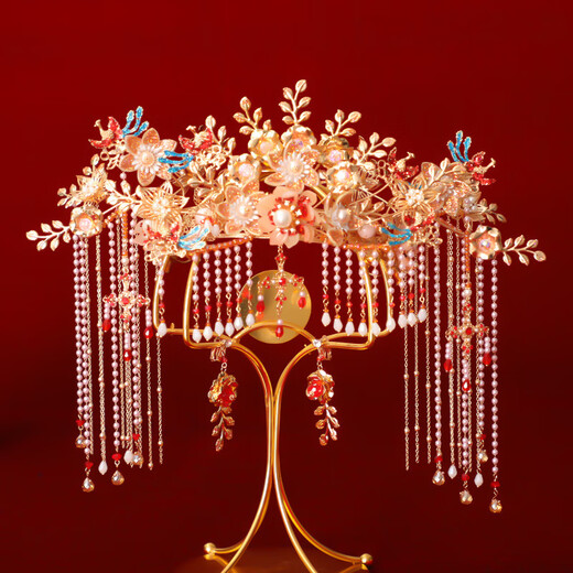 Lingchuan phoenix crown bridal headdress, new Chinese style wedding Hanfu hair crown, dragon and phoenix gown headdress, bride Xiuhe headdress, phoenix crown FS-25131 alloy