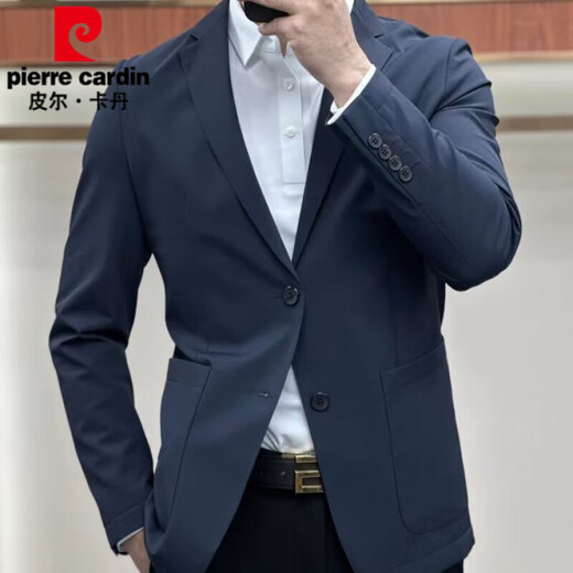 皮尔卡丹（pierre cardin）2025春秋新款男士商务休闲轻薄西服时尚英伦纯色西装外套气质 黑色 M 【建议90-110斤】