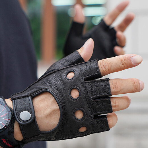 Lootis NOOLDERS men's half-finger retro driving deerskin gloves retro motorcycle riding driving gloves half thin dark brown L size