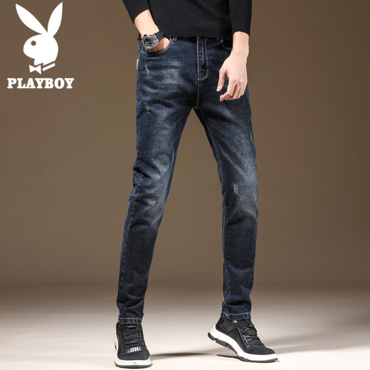花花公子（PLAYBOY）修身牛仔裤男士夏季2025新款宽松直筒潮流弹力高端休闲小脚裤子男 蓝灰色 X-1012HH829 29