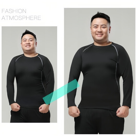 Jin Bingsheng fitness clothes men's large size tights fat man running sports suit basketball football quick-drying training clothes plus fat increase elite long-sleeved three-piece suit 6XL-four seasons recommended 240-260 Jin Jin equals 0.5 kg