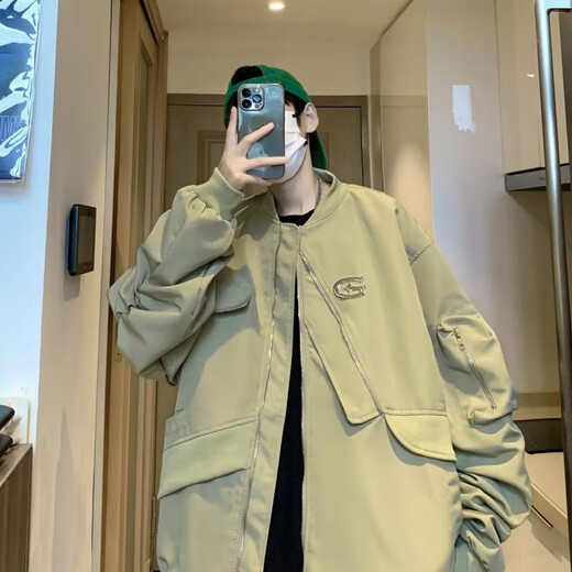 Poum Jacket Men's 2023 Осень и Зимняя улица Красивый пилот Американский ретро-дизайн негабаритный курт Crb-J683 Black 2xl