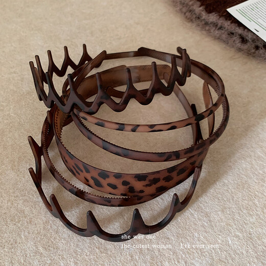 Morning Star Korean style simple frosted leopard print headband for women, high-end wavy headband, high skull face wash hairpin with toothed hair accessories, big waves - leopard print headband