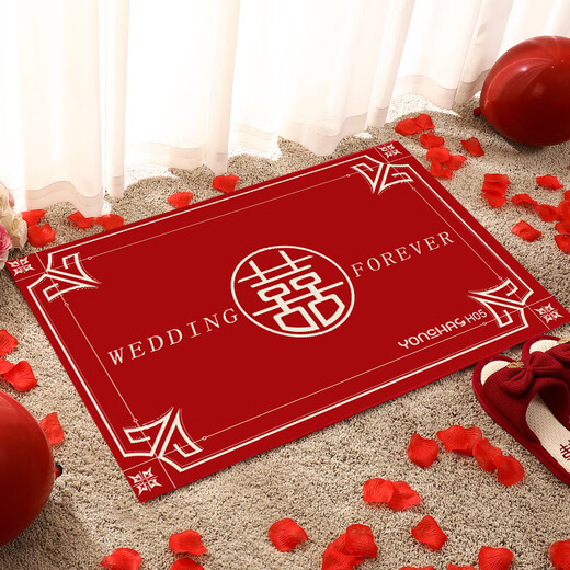 YONCHAG wedding floor mat home entry festive door mat bedroom wedding room door decorative foot mat red happy word foot mat Happy New Year H10 50*80 cm