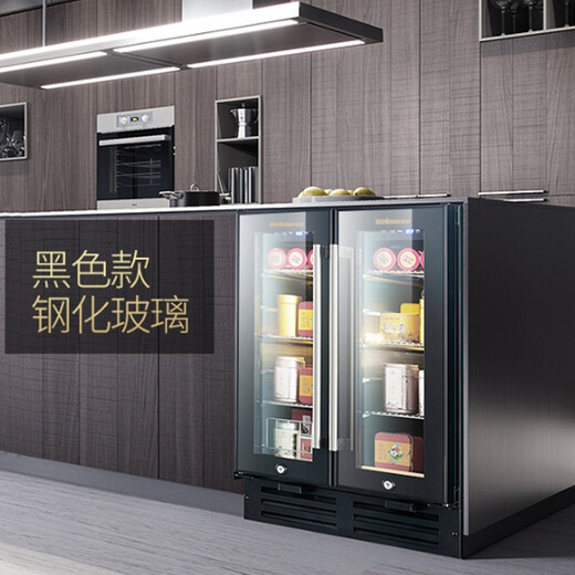 Odino Nationwide Warranty Export Quality Odino Red Wine Cabinet Constant Temperature Wine Cabinet Double Door Embedded Household Small Wine and Foreign Wine Cabinet Air-cooled and Frost-free Left Tea + Right Red Wine (Black Glass Door)