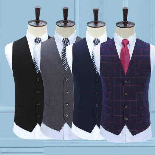 Qianhong single-piece vest men's spring, autumn and winter vest slim Korean style suit vest business casual vest black XL