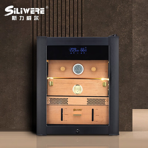 SILIWERE cigar cabinet constant temperature and humidity cigar cabinet custom cigar cabinet 560H high black titanium brushed LCD WiFi alcohol 56L exclusive version