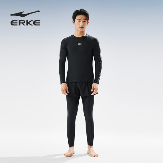 鸿星尔克（ERKE）男士分体泳衣泳裤三件套装 长袖上衣冲浪潜水泡温泉游泳装备