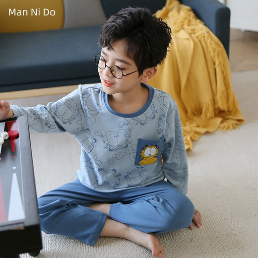 
EMBERLOVE2025 new boys pajamas spring and autumn short-sleeved trousers pure cotton teenagers suit boys children's home clothes N9901 [short length] 130 14 sizes 45-55Jin [Jin equals 0.5 kg]