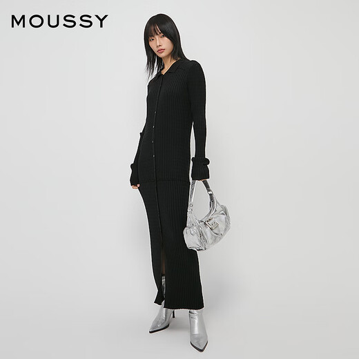 Moussy new simple style lady H-shaped long knitted dress 010HA673-7891 020 black M