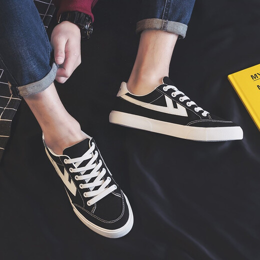 
Huili men's shoes thin canvas shoes men's spring new trendy versatile casual sneakers low top breathable student shoes black 40