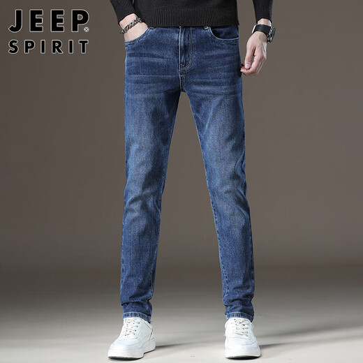JEEP SPIRIT吉普牛仔裤男加绒加厚保暖直筒秋冬季男士修身休闲长裤子男