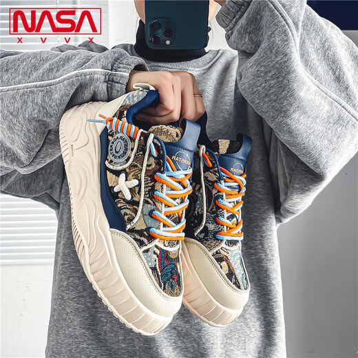 NASA XVVX官方联名鞋子男生透气休闲百搭厚底面包鞋男防滑增高老爹运动潮鞋 米色 41
