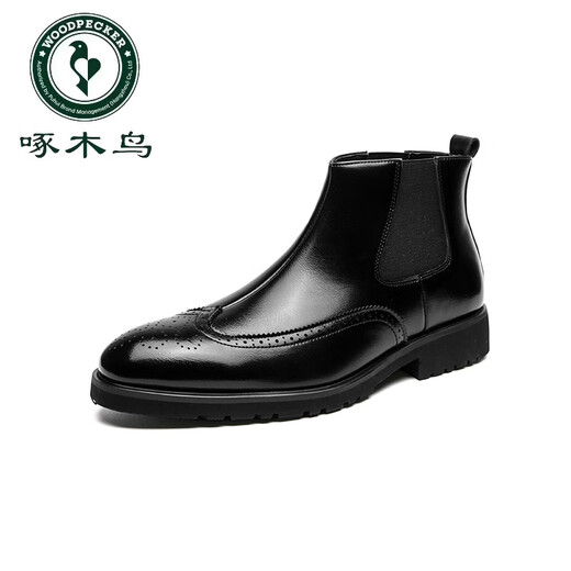 Holzspecker Britisch-Brock Herren High-Top-Lederschuhe Herbst und Winter Neue spitze Zehenhülle Höhe Erhöhen Sie 6 cm8 Trendy Chelsea Short Stiefel M841-4 Black 40 Standard Lederschuhgröße