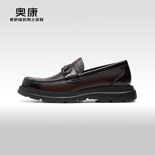 奥康（Aokang）官方男鞋 2024秋季新款石头纹休闲皮鞋马衔扣舒适乐福鞋商场同款 棕色 6241614069 38